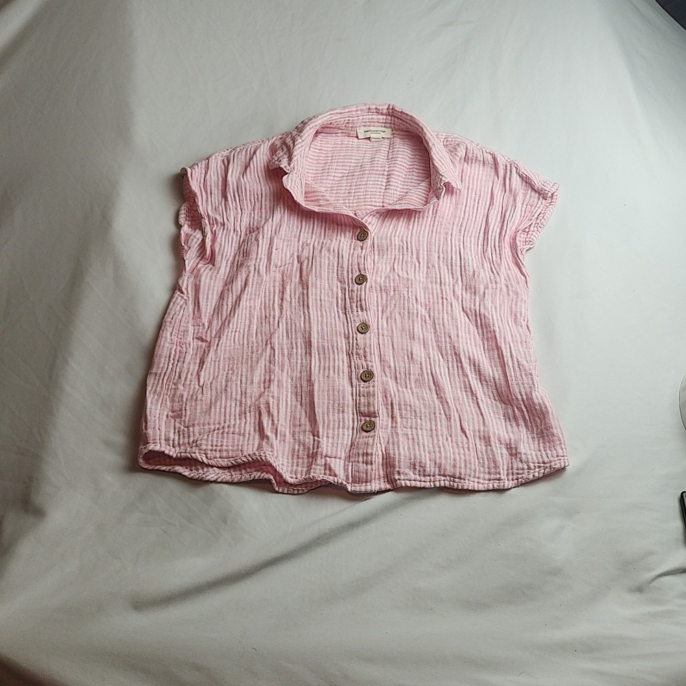 Beach Lunch Lounge Crop Top Pink White Stripe Gauze Women's Size Small
